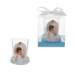 Mega Favors - Angel Praying on Clouds Poly Resin Candle Set in Gift Box - Blue