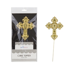 Mega Crafts - Sparkling Rhinestone Designs Cake Topper - Medieval Cross Gold