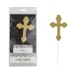 Mega Crafts - Sparkling Rhinestone Designs Cake Topper - Religious Cross Gold