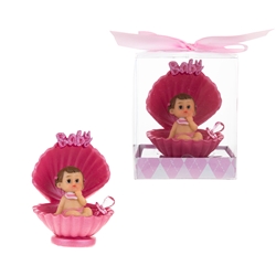 Mega Favors - Baby Sitting in Clam Shell with Pacifier Poly Resin in Gift Box - Pink