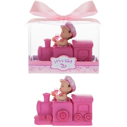 Mega Favors - Baby inside Train Poly Resin in Gift Box - Pink