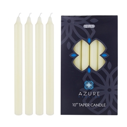Azure Candles - 12 pcs 10" Unscented Glazed Straight Taper Candle - Ivory