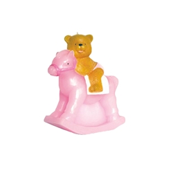 Mega Candles - 7" Teddy Bear Riding on Toy Rocking Horse Candle - Pink