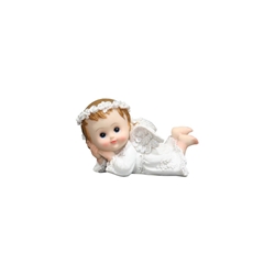 Mega Favors - Baby Angel Laying in White on Floor Poly Resin in Clear Box - Pink