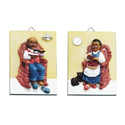 Mega Favors - Ethnic Grandparents Sitting on Chair Poly Resin Wall Plaque - Asst