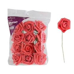 Mega Crafts - 3" EVA Rose Flower with Stem - Coral