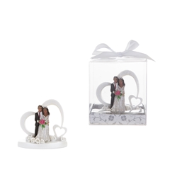 Mega Favors - Ethnic Wedding Couple Standing in Front of Hearts Poly Resin in Gift Box