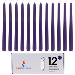 Mega Candles - 12 pcs 10" Unscented Taper Candle in White Box - Dark Purple