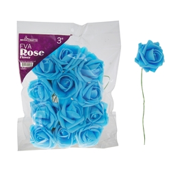 Mega Crafts - 3" EVA Rose Flower with Stem - Light Blue