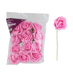 Mega Crafts - 3" EVA Rose Flower with Stem - Pink