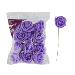 Mega Crafts - 3" EVA Rose Flower with Stem - Purple