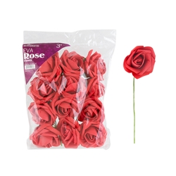Mega Crafts - 3" EVA Rose Flower with Stem - Red