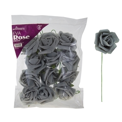 Mega Crafts - 3" EVA Rose Flower with Stem - Silver