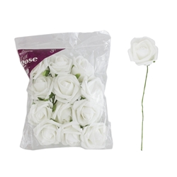 Mega Crafts - 3" EVA Rose Flower with Stem - White