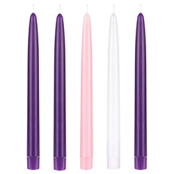 Mega Candles - 5 pcs 10" Unscented Advent Self Fitting Taper Candle - Asst