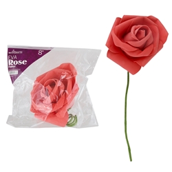 Mega Crafts - 8" EVA Rose Flower with Stem - Coral