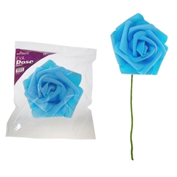 Mega Crafts - 8" EVA Rose Flower with Stem - Light Blue