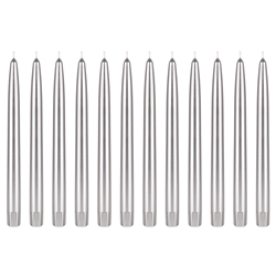 Mega Candles - 12 pcs 10" Unscented Self Fitting Taper Candle in White Box - Silver