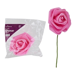 Mega Crafts - 8" EVA Rose Flower with Stem - Pink
