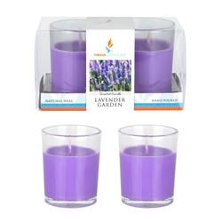 Mega Candles - 2 pcs Scented Poured Votive Glass Container Candle in Box - Lavender Garden