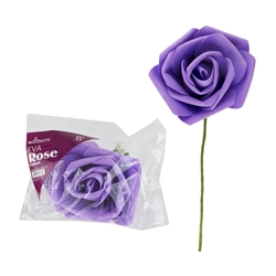 Mega Crafts - 8" EVA Rose Flower with Stem - Purple