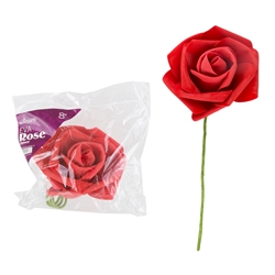 Mega Crafts - 8" EVA Rose Flower with Stem - Red