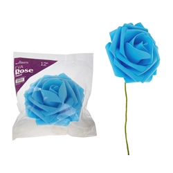 Mega Crafts - 12" EVA Rose Flower with Stem - Light Blue