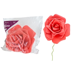 Mega Crafts - 16" EVA Rose Flower with Stem - Coral