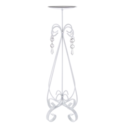 Mega Candles - 16" Metal Wire with Crystals Candle Holder - White